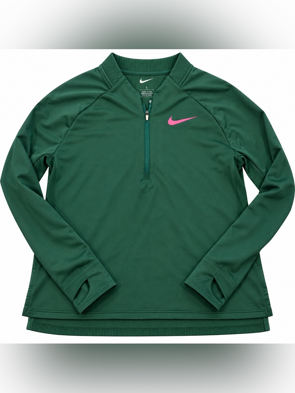 EUC Nike Pro Elite Team Running Half Zip Green Pink Made USA Women’s L DR5234-34